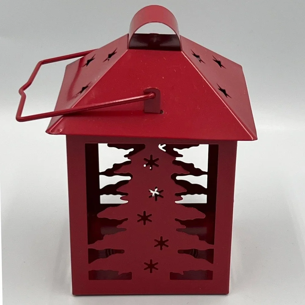 Newclassic Red Metal Candle Holder Lantern Christmas Tree Star Cutout Brand New